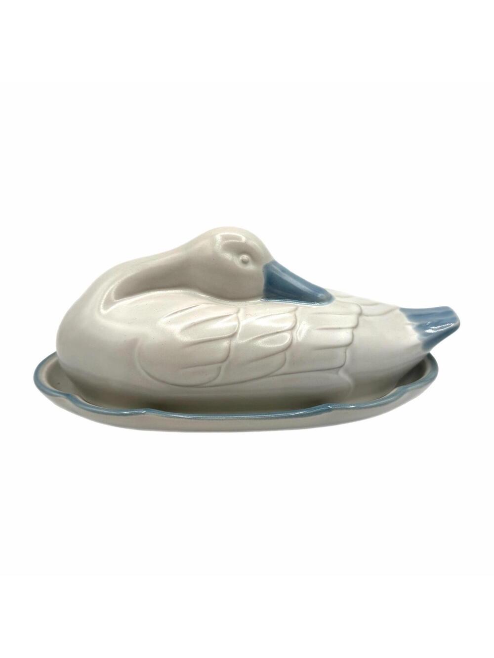 Vintage Noritake Victory Blue Nesting / Nest Duck Covered Butter Dish